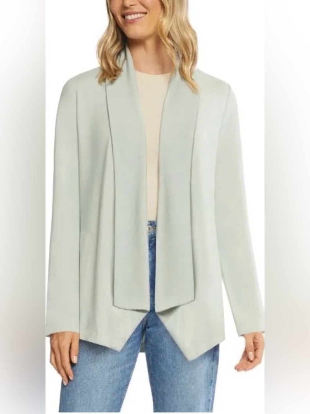 Open-Front Draped Blazer in Light Sage